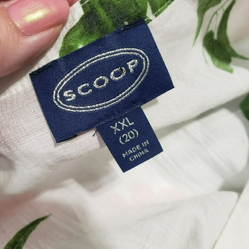 Scoop Womens White Floral Crinkle Gauze Shirt with Blouson Sleeves XXL 20 - Picture 4 of 15